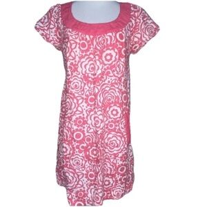 Boden Women’s Linen Pink White Floral sheath Dress Cottagecore  size 8US pockets